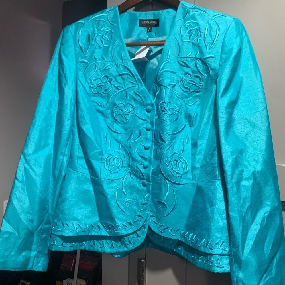 NWT John MayerTurquoise Satin Embroidered Blazer